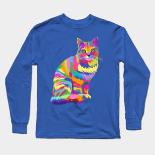 Colorful cute sitting cat Long Sleeve T-Shirt
